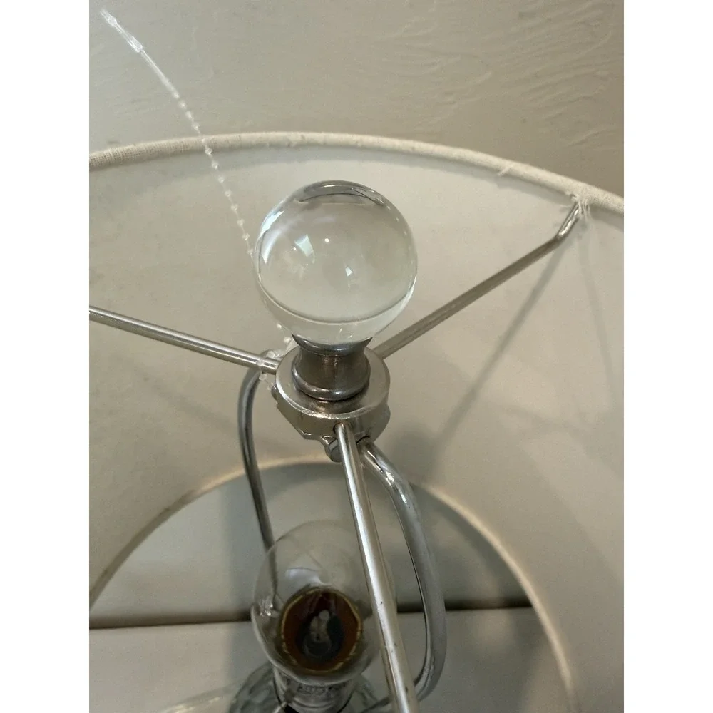Faceted Crystal Orb Chrome Lucite Table Lamp Drum Shade Accent Bedside Light